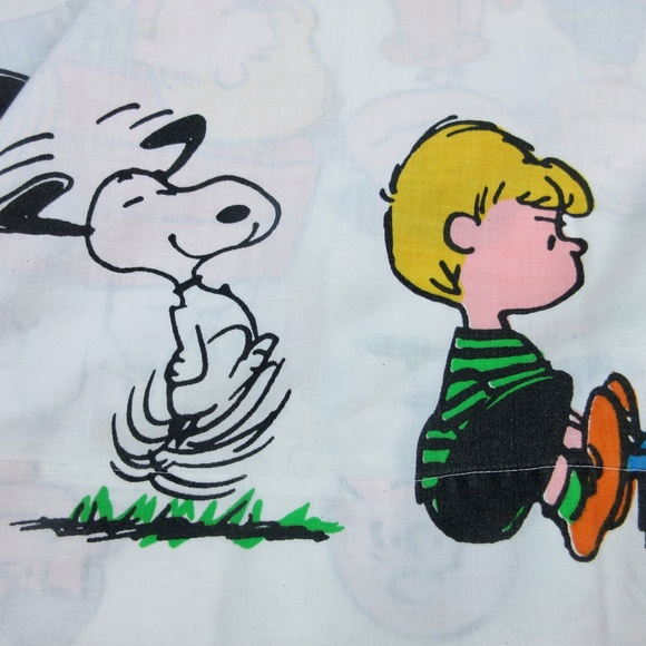 Vintage 1971 Peanuts Comic Strip Cotton Flat Sheet Pair - Picture 2 of 6